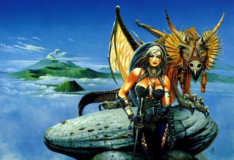 Woman with Dragon — Blue, Dramatic