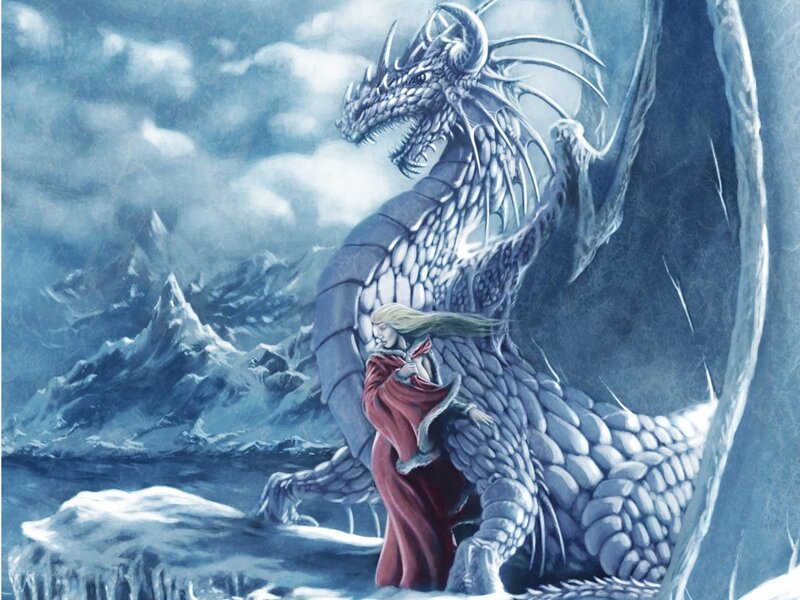 Woman with Dragon — Blue, Dramatic, Winter