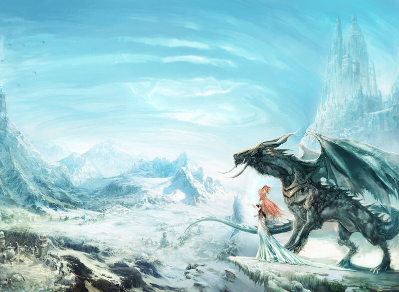 Woman with Dragon — Blue, Serene