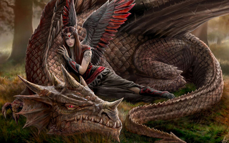 Woman with Dragon — Brown, Dramatic, Afternoon