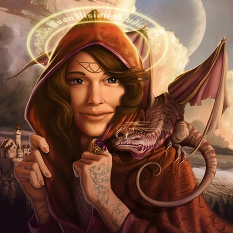 Woman with Dragon — Brown, Dramatic, Night