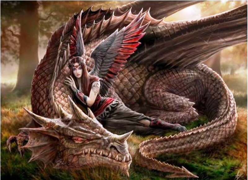 Woman with Dragon — Brown, Dramatic, Sunset