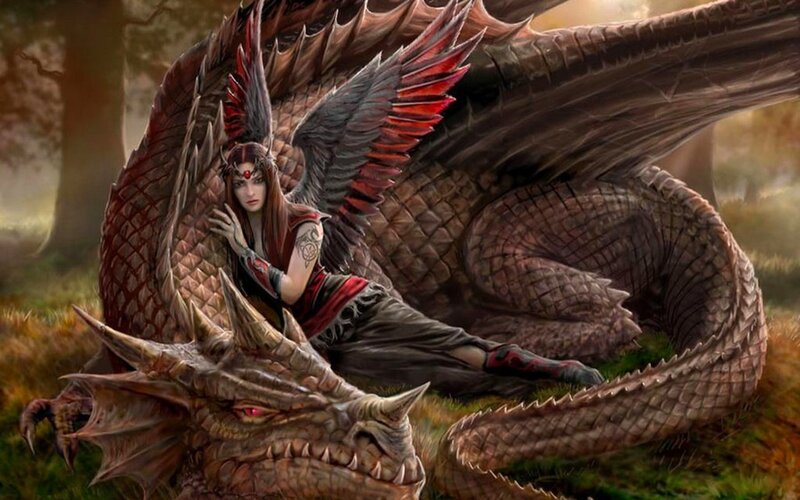 Woman with Dragon — Brown, Dramatic