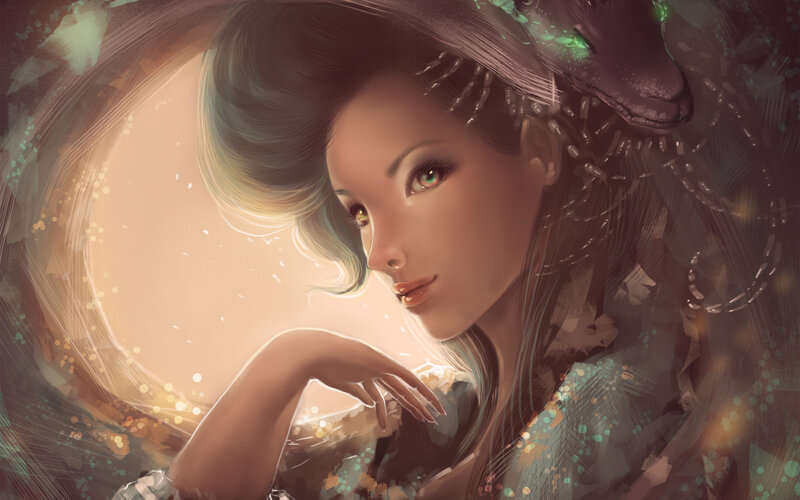 Woman with Dragon — Brown, Serene