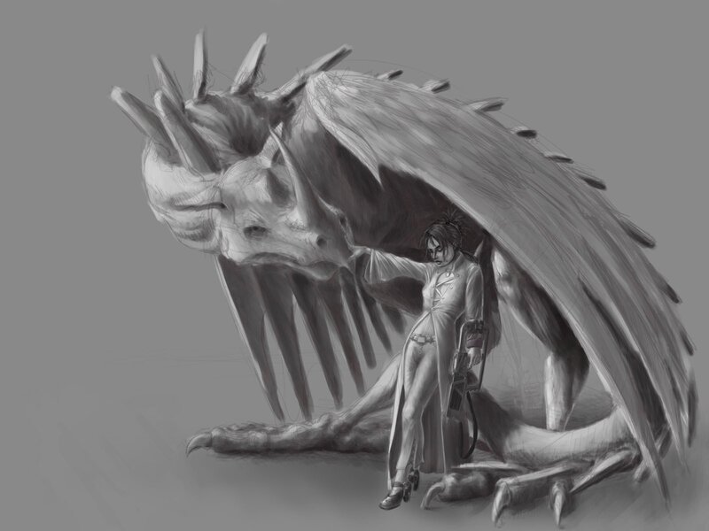 woman with dragon creature