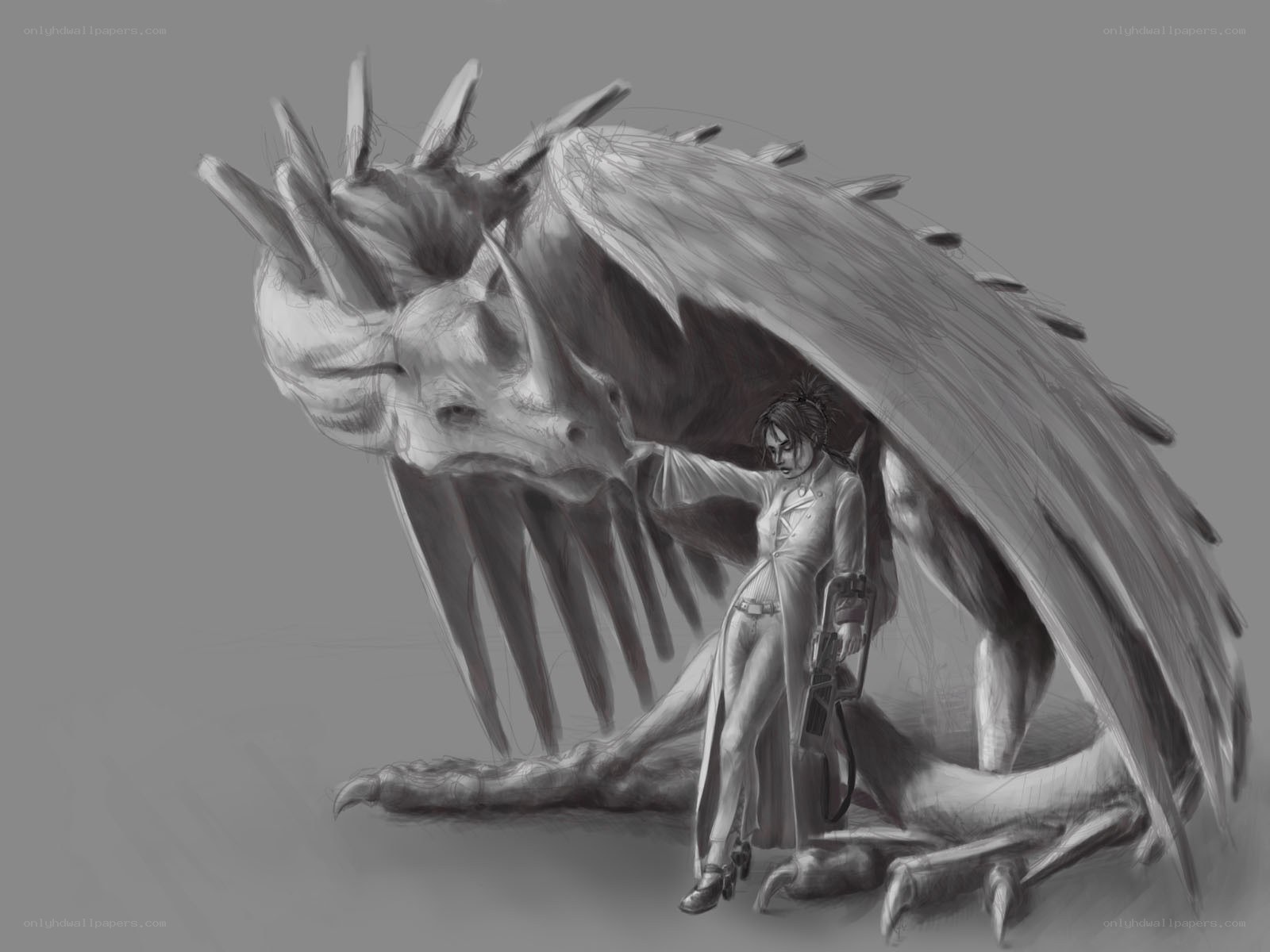 woman with dragon creature