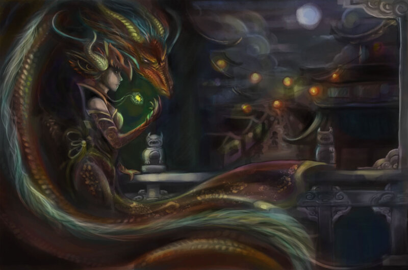 Woman with Dragon — Dark, Dramatic