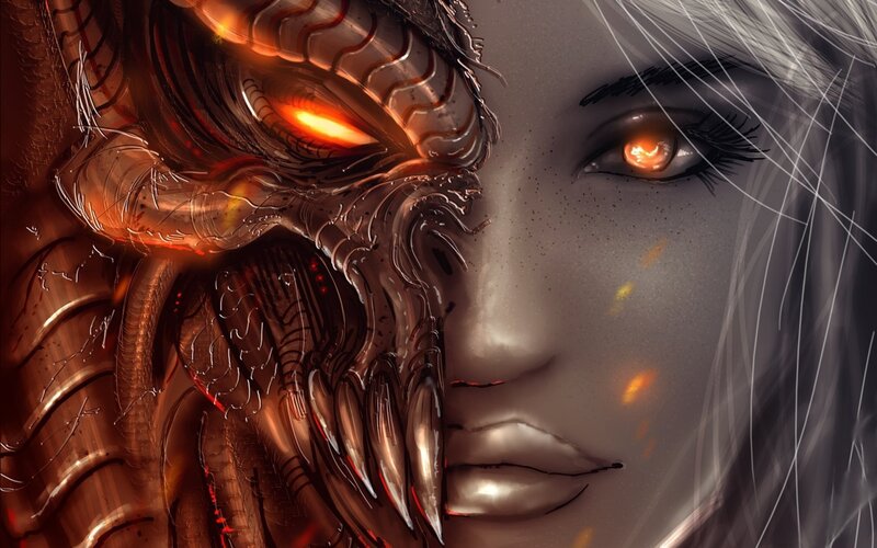 Woman with Dragon Face — Gray