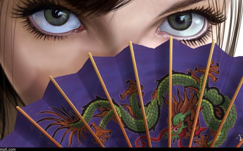 woman with dragon fan