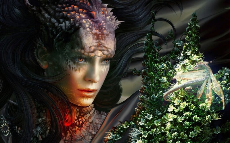 Woman with Dragon Features — Black