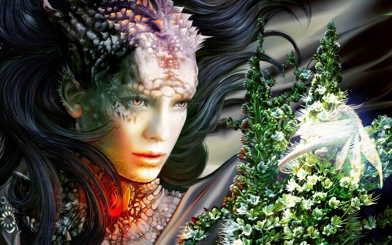 Woman with Dragon Features — Green