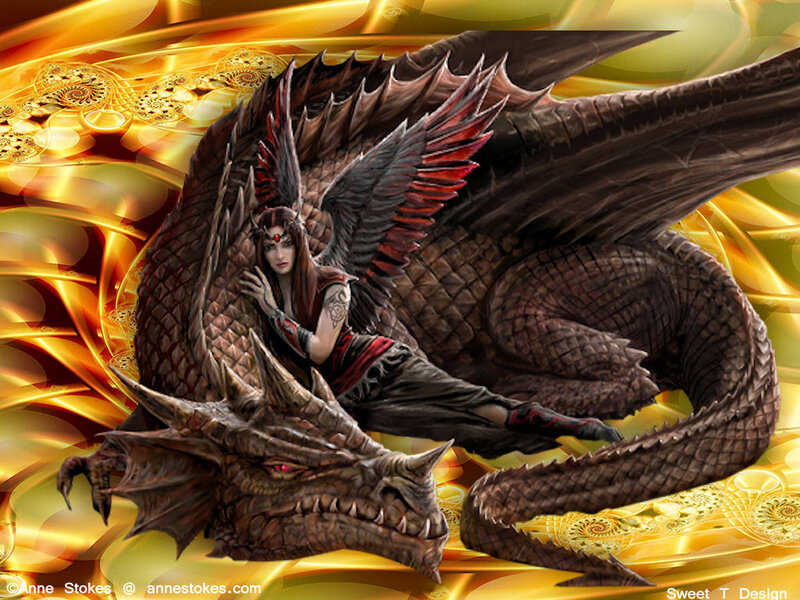 Woman with Dragon — Gold, Dramatic