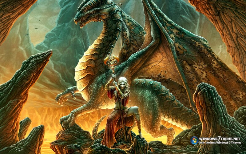 Woman with Dragon — Green, Dramatic, Sunset
