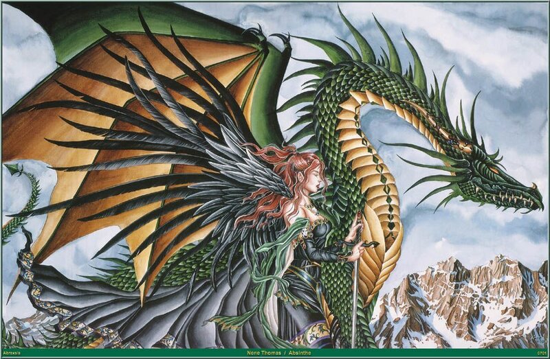 Woman with Dragon — Green, Dramatic