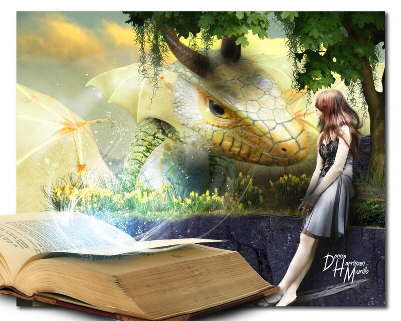 Woman with Dragon — Green, Fantasy