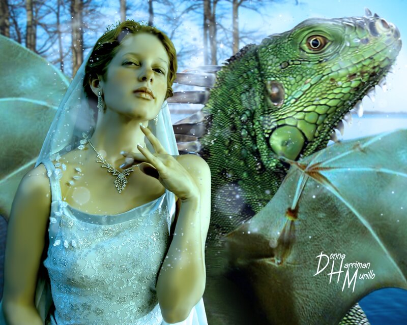 Woman with Dragon — Green, Fantasy, Winter