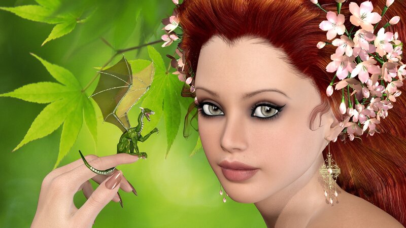 Woman with Dragon — Green, Serene, Spring