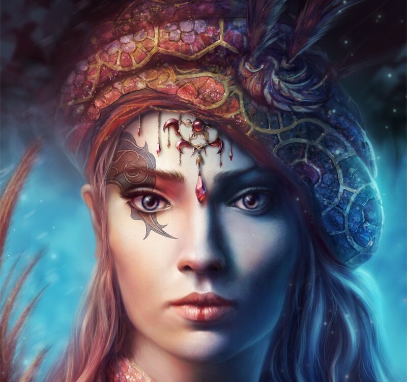 Woman with Dragon Headdress — Blue