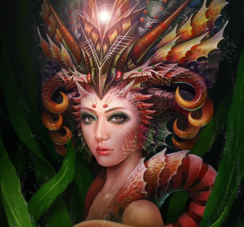 Woman with Dragon Headdress — Red
