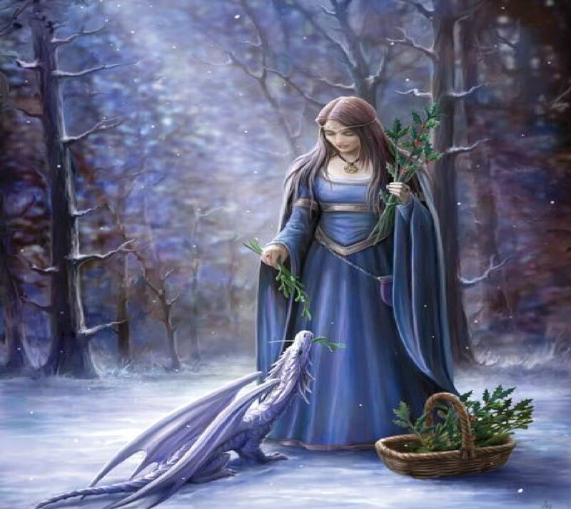 Woman with Dragon in Forest — Blue, Serene
