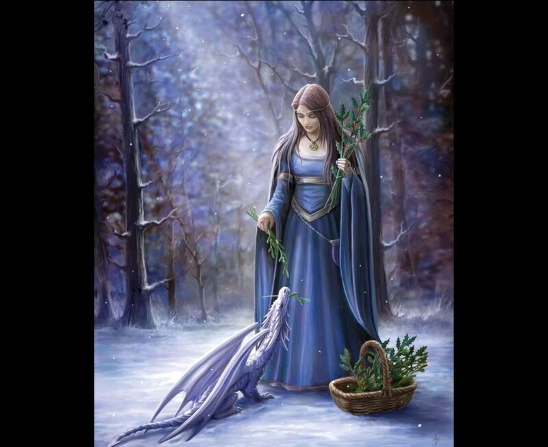 Woman with Dragon in Forest — Blue