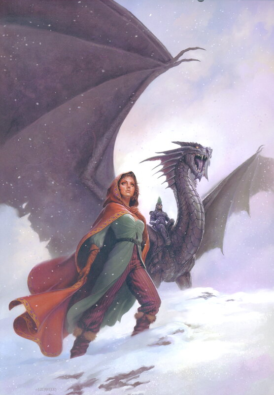 Woman with dragon in snow