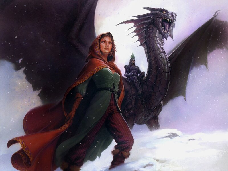 Woman with dragon in snow