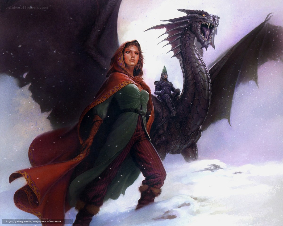 Woman with dragon in snow