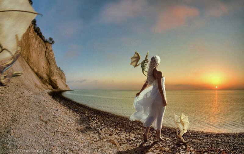 Woman with Dragon on Beach