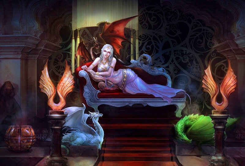 Woman with Dragon on Throne — Purple