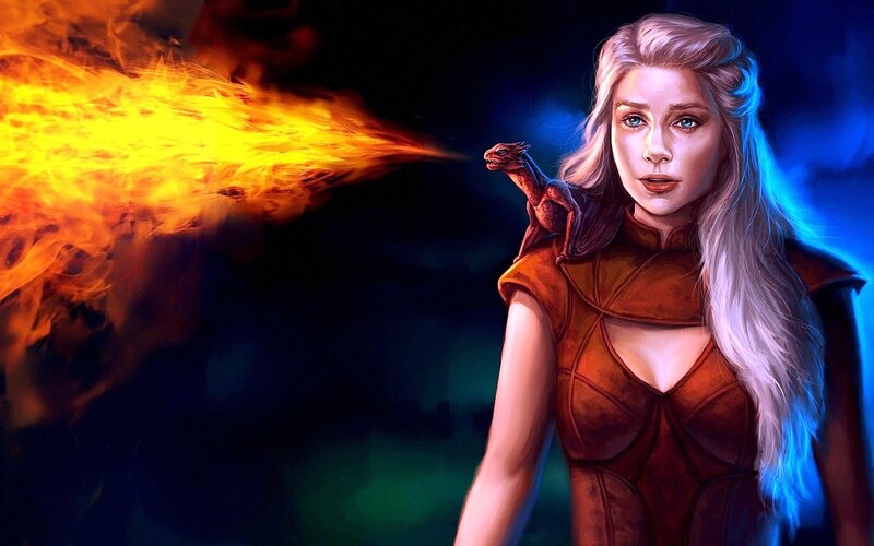 Woman with Dragon — Orange, Dramatic, Night