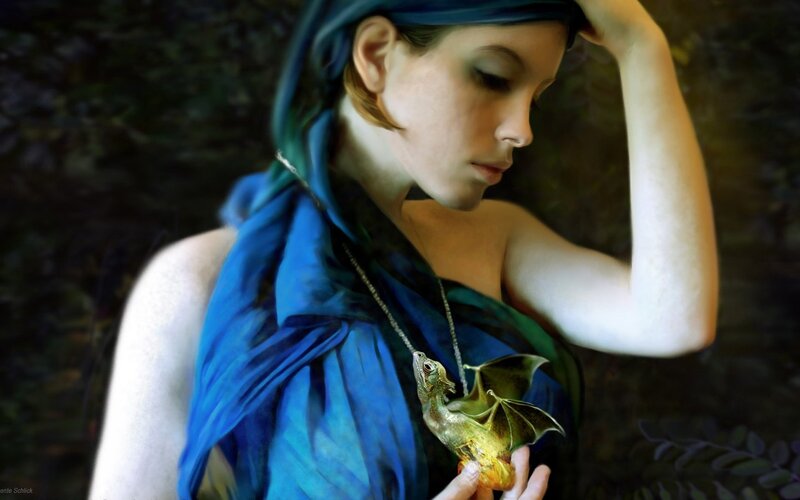 woman with dragon pendant