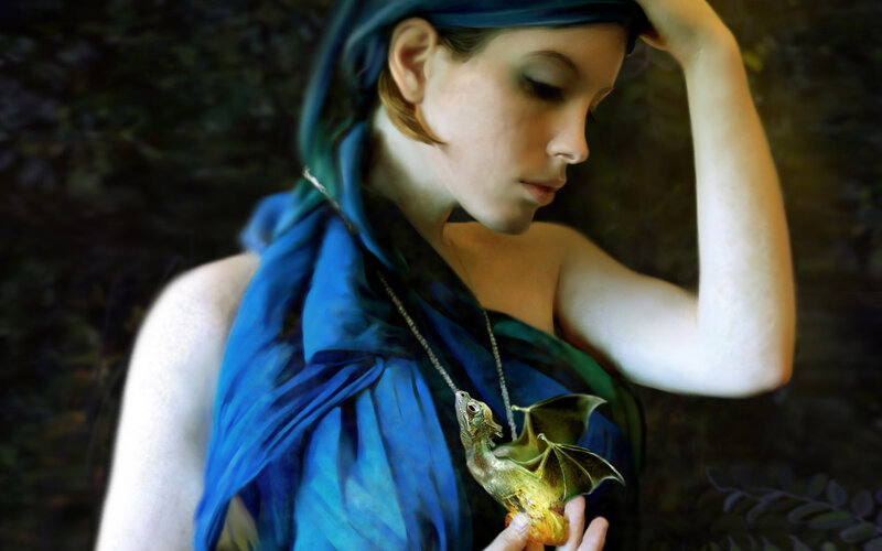 Woman with Dragon Pendant — Blue