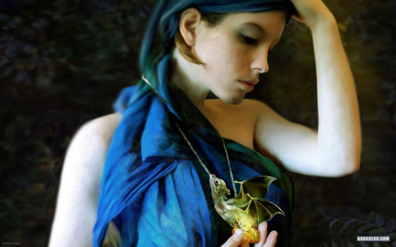 woman with dragon pendant