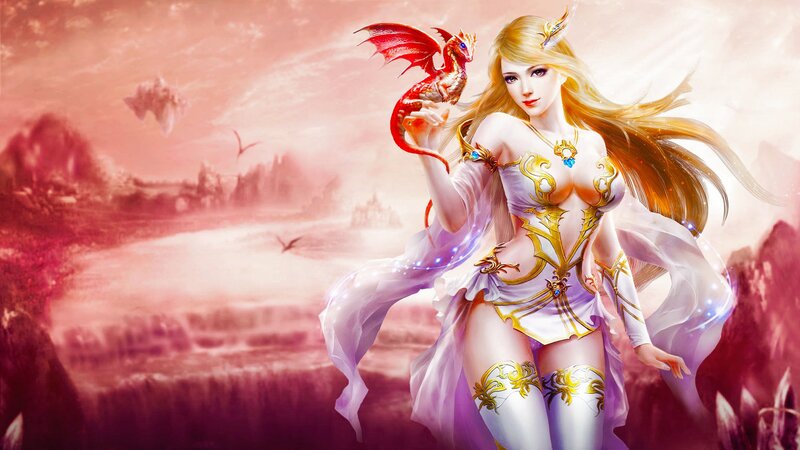 Woman with Dragon — Pink, Fantasy