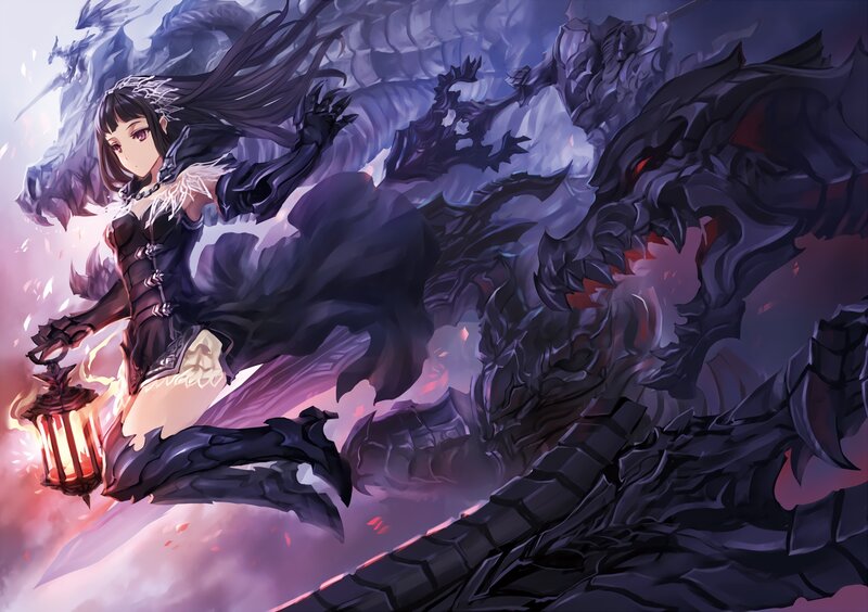 Woman with Dragon — Purple, Dramatic, Anime