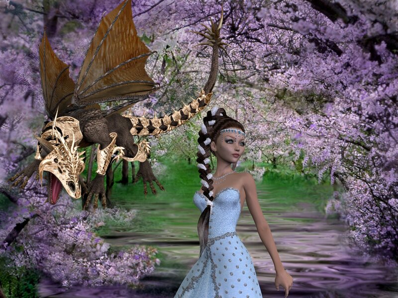Woman with Dragon — Purple, Serene