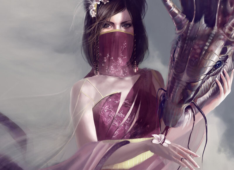 Woman with Dragon — Purple