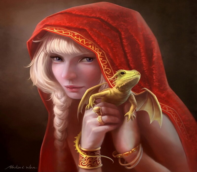 Woman with Dragon — Red, Calm