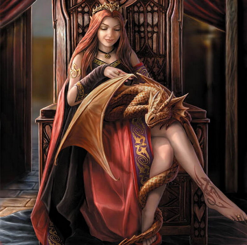Woman with Dragon — Red, Serene