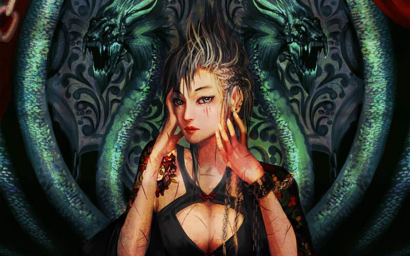 woman with dragon serpents