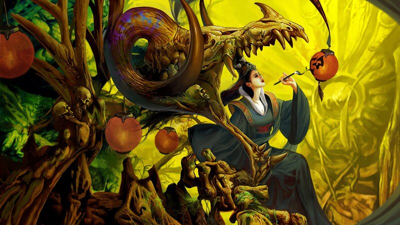 Woman with Dragon Skull — Yellow