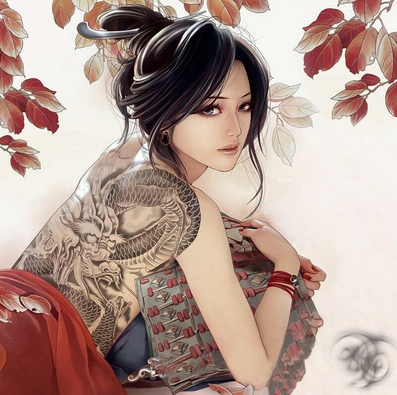 woman with dragon tattoo