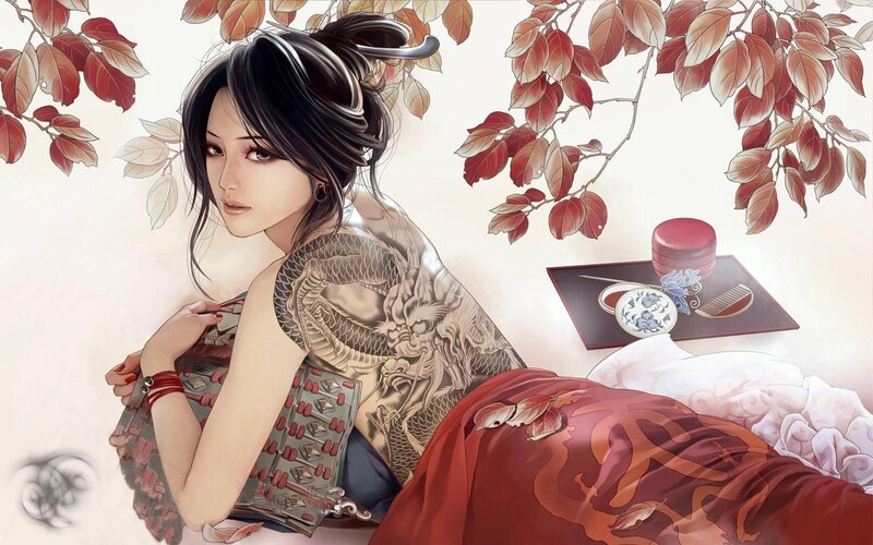 woman with dragon tattoo
