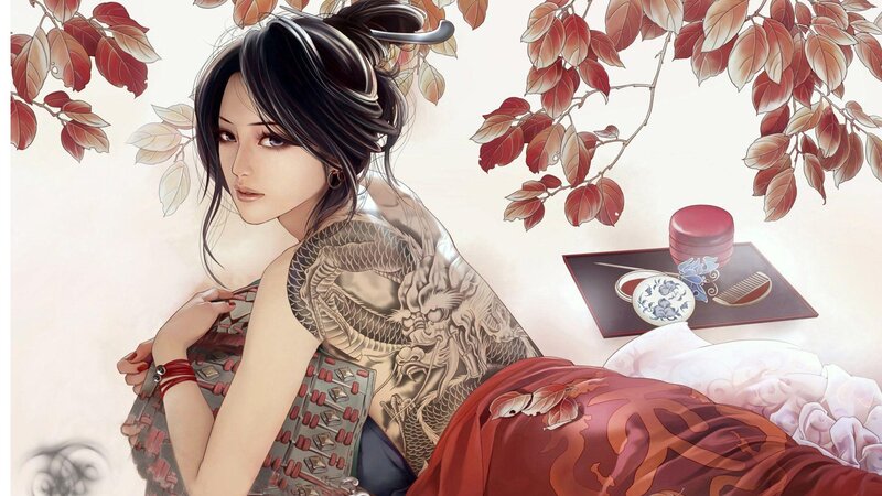 woman with dragon tattoo
