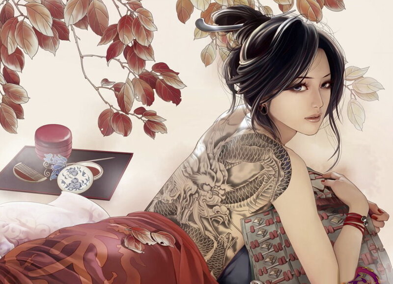 woman with dragon tattoo