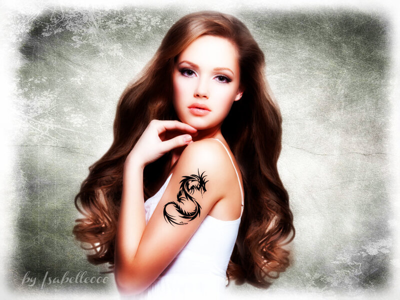 Woman with Dragon Tattoo — Brown, Dramatic, Photograph