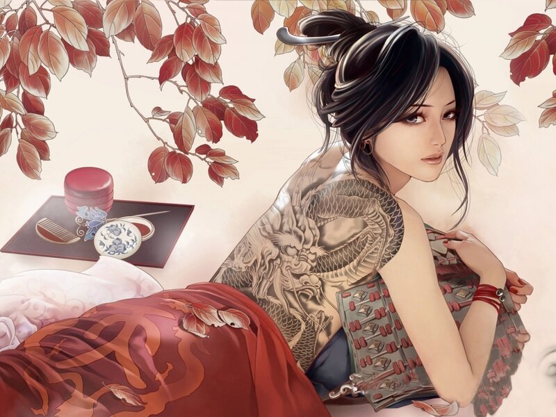 Woman with Dragon Tattoo — Red, Calm