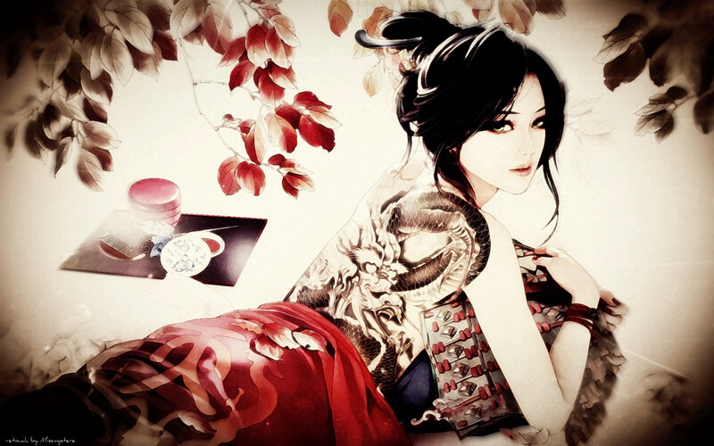 Woman with Dragon Tattoo — Red, Serene