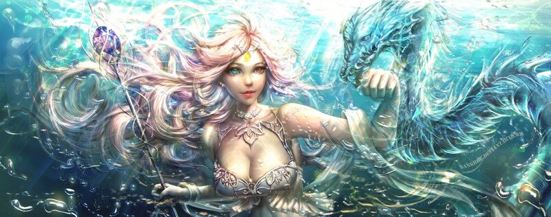 Woman with Dragon Underwater